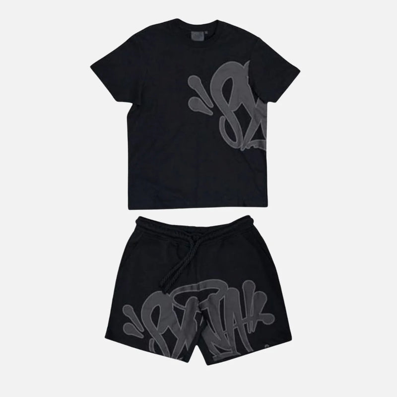 SYNAWORLD SYNA T-SHIRT & SHORTS LOGO SET - BLACK/GREY